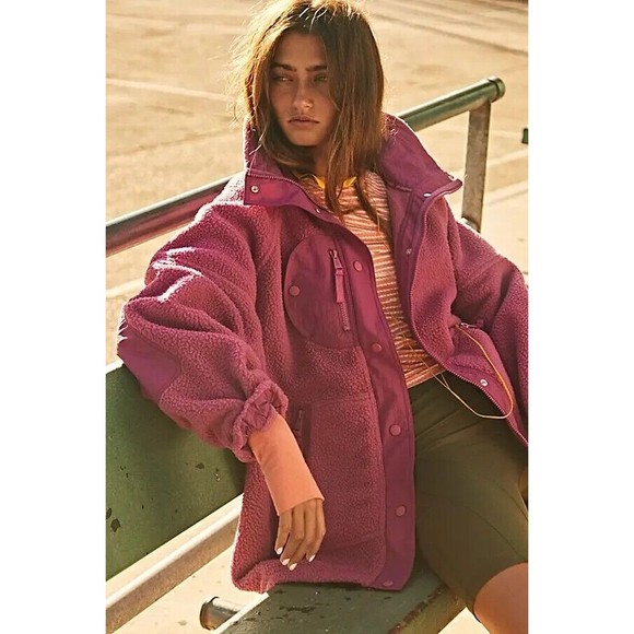 Free People Jackets & Blazers - Free People Fp Movement Hit the Trails Fleece Jacket Oversized Purple Pink Sz XS